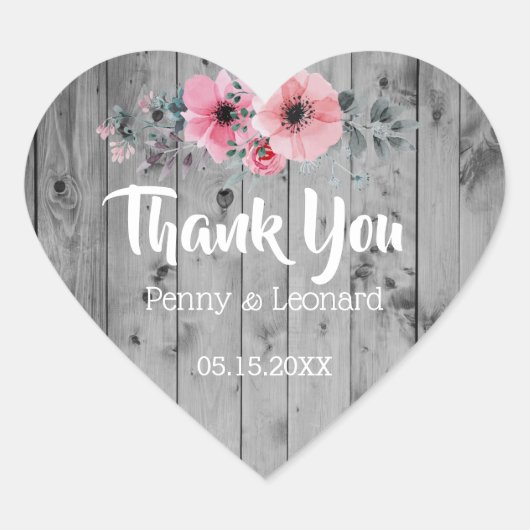 サンキューピンクフローラ |ウッド素朴結婚式の引き出物 ハートシール (正面)