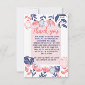 サンキューピンクブルーフラワーボタニカルベビーシャワー サンキューカード (正面)
