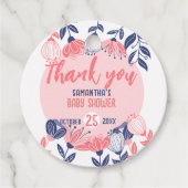 サンキューピンクブルーフラワーボタニカルベビーシャワー フェイバータグ (正面)