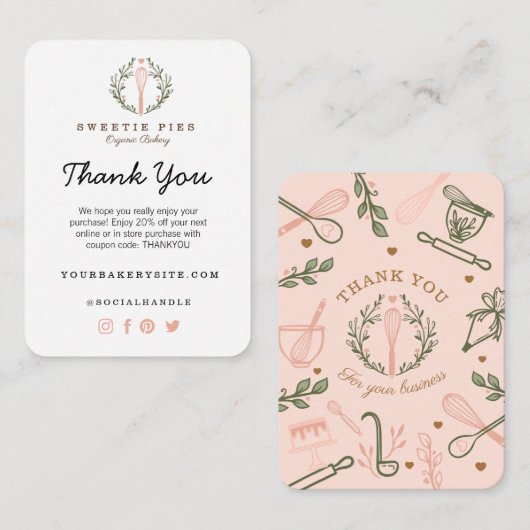 サンキューピンクベーキング&料理用具ベーカリー エンクロージャーカード (正面/裏面)