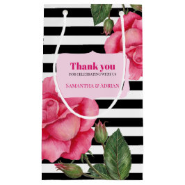 サンキューピンクローズウォーター白黒ストライプ スモールペーパーバッグ