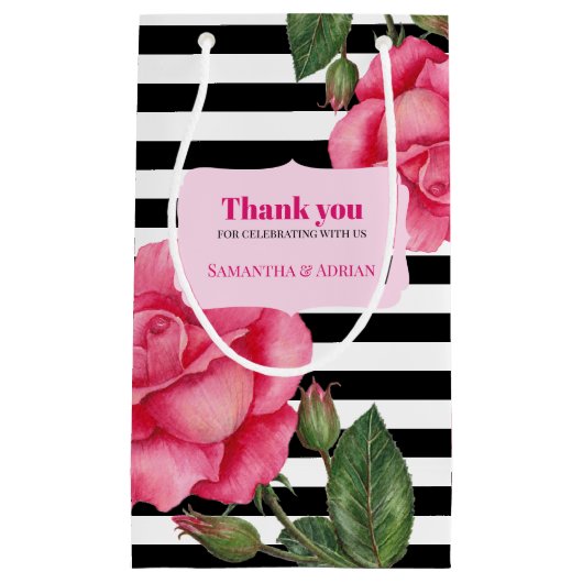 サンキューピンクローズウォーター白黒ストライプ スモールペーパーバッグ (正面)