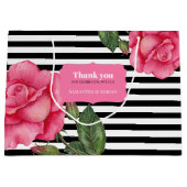 サンキューピンクローズウォーター白黒ストライプ ラージペーパーバッグ (正面)