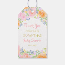 サンキューピンクローゼズウォーター色フローラベビーシャワー ギフトタグ