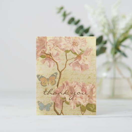 サンキューピンクヴィンテージシャクナゲエレガントフローラ ポストカード (スタンド正面)