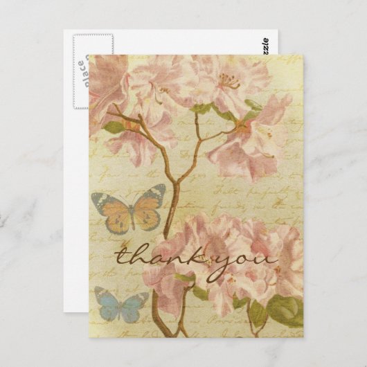 サンキューピンクヴィンテージシャクナゲエレガントフローラ ポストカード (正面/裏面)