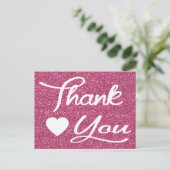 サンキューピンク明るい赤紫色ハートポストカード ポストカード (スタンド正面)