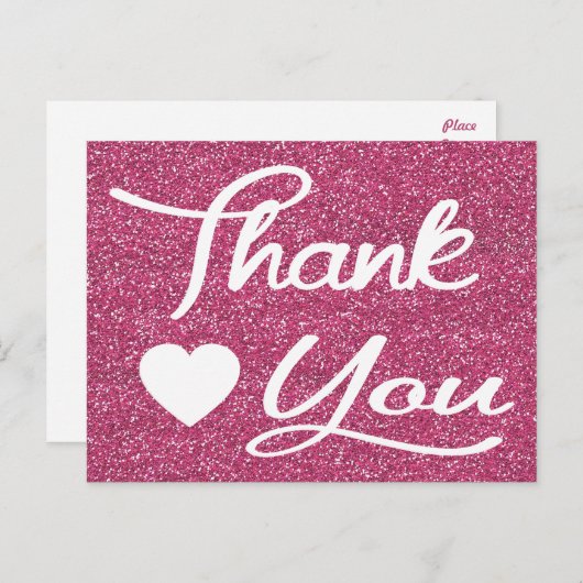 サンキューピンク明るい赤紫色ハートポストカード ポストカード (正面/裏面)