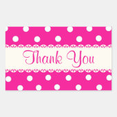 サンキューピンク暗い赤紫色&ホワイト水玉模様ステッカー 長方形シール (正面)