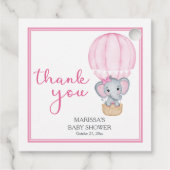 サンキューピンク象ベビーシャワーメッセージカード フェイバータグ (裏面)