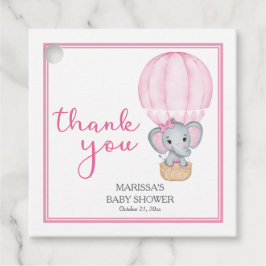 サンキューピンク象ベビーシャワーメッセージカード フェイバータグ
