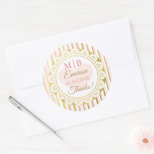 サンキューピンク金ゴールドパーソナライズされた結婚式用シール ラウンドシール (封筒)