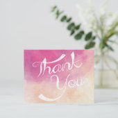 サンキューピンク&パープルの水彩色グラデーション ポストカード (スタンド正面)