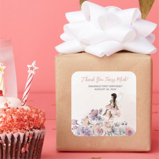 サンキューフェアリー多くの誕生日賛成 スクエアシール (パーティー)