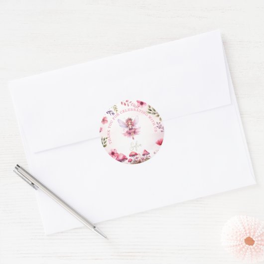 サンキューフェアリー最初の誕生日魅惑的な森 ラウンドシール (封筒)