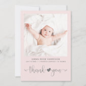 サンキューフォトハートアローピンクグレーガール誕生 案内状 (正面)