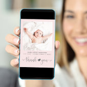 サンキューフォトハートアローピンクグレーガール誕生 案内状