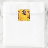 サンキューフォト ネオンレモンイエロー ホログラム 歌手 DJ 音楽 スクエアシール (バッグ)