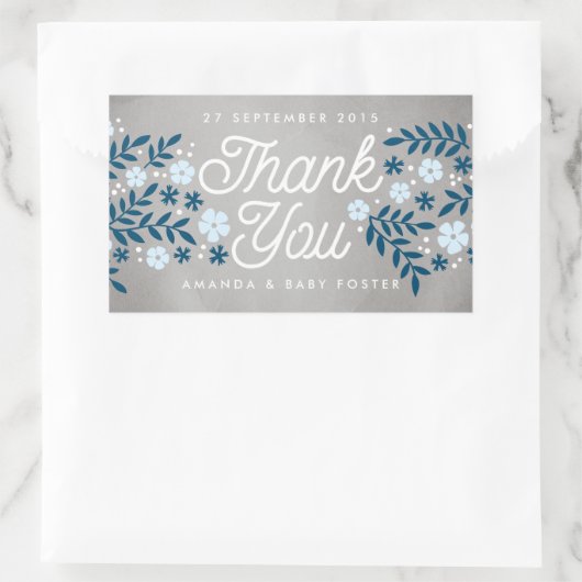 サンキューフォークフローラブルーベビーシャワーのお願い 長方形シール (バッグ)