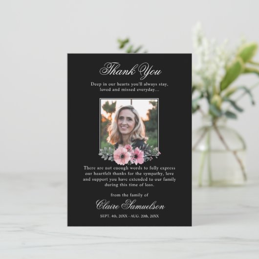 サンキューフューラー悔やみや弔慰ピンクフローラ |写真 サンキューカード (スタンド正面)