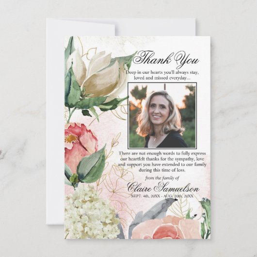 サンキューフューラー悔やみや弔慰ピンクフローラ |写真 サンキューカード (正面)