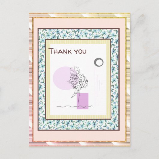 サンキューフローラピンクブルー金ゴールドスパーク抽象芸術 ポストカード (正面)