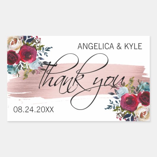 サンキューフローラブルゴーニュバラ金ゴールド結婚のブライダル 長方形シール (正面)