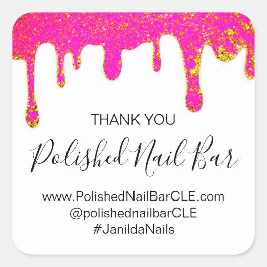 サンキューブティックショップ爪、 ネイルスタジオピンク金ゴールド スクエアシール (正面)