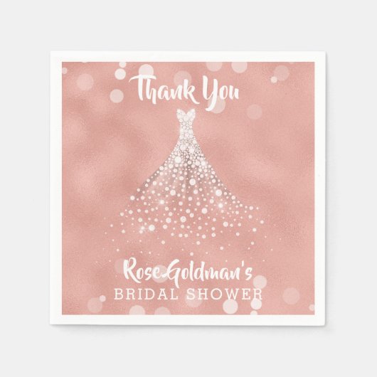 サンキューブライダルシャワーバラ結婚金ゴールドのドレス スタンダードカクテルナプキン (正面)