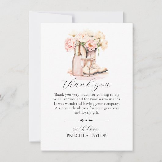 サンキューブライダルシャワーピンク女性のカーボーイブーツ サンキューカード (正面)