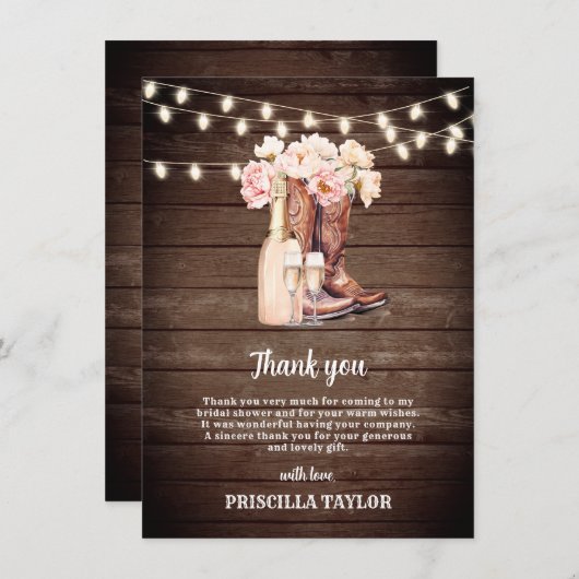 サンキューブライダルシャワーピンク女性のカーボーイ素朴ブーツ サンキューカード (正面/裏面)