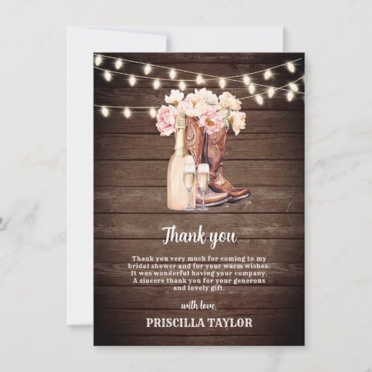 サンキューブライダルシャワーピンク女性のカーボーイ素朴ブーツ サンキューカード (正面)