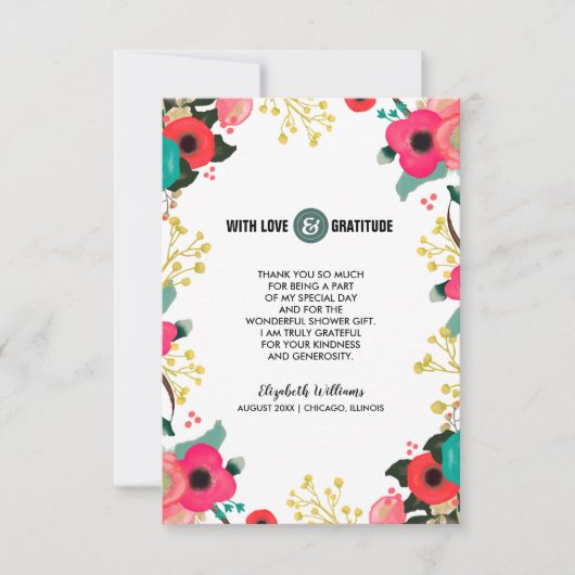 サンキューブライダルシャワーモダンフローラカード サンキューカード (正面)