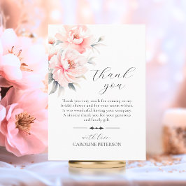 サンキューブライダルシャワー赤面ピンク牡丹 サンキューカード
