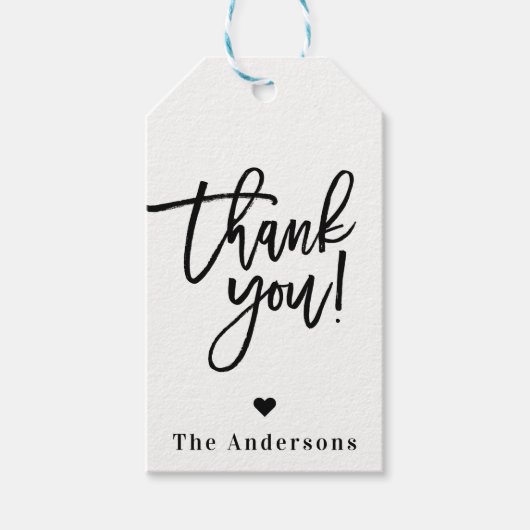 サンキューブラックシックモダンスクリプト結婚式の引き出物 ギフトタグ (正面)