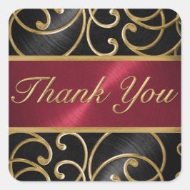 サンキューブラック赤金ゴールドフィリグリー渦巻き スクエアシール