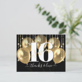 サンキューブラック金ゴールドスウィート16誕生日バルーン ポストカード (スタンド正面)