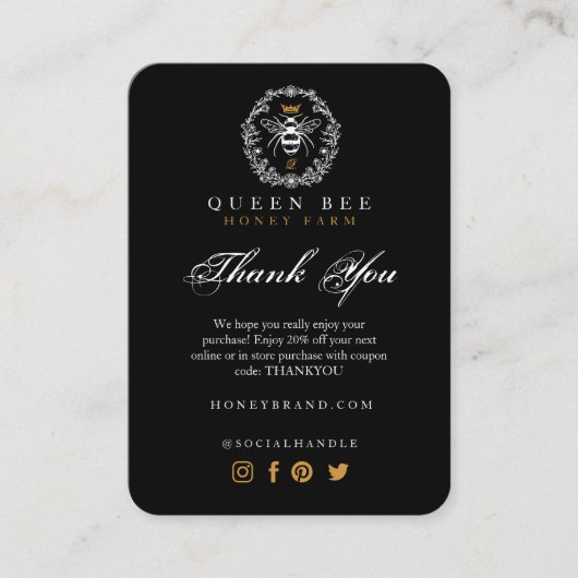 サンキューブラック&金ゴールドヴィンテージクイーンハニービー エンクロージャーカード (正面)