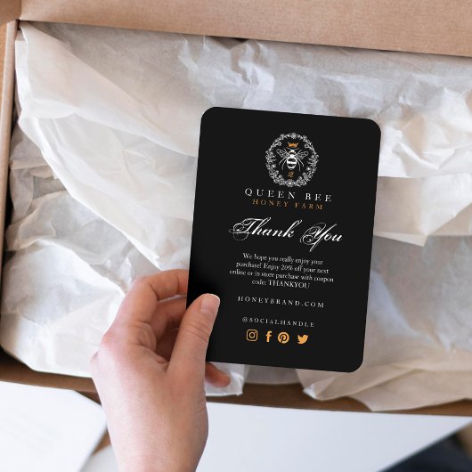 サンキューブラック&金ゴールドヴィンテージクイーンハニービー エンクロージャーカード