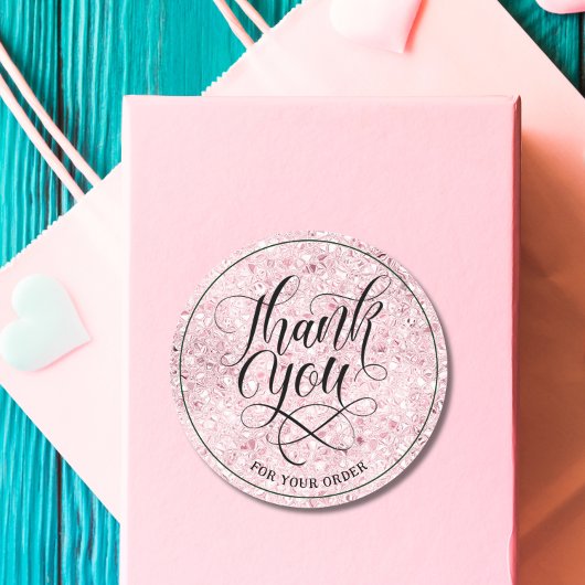 サンキューブランディングスクリプト赤面バラ金ゴールドグリッター ラウンドシール