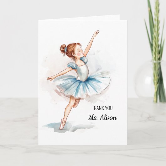サンキューブルーウォーターカラーバレリナダンサー サンキューカード (正面)