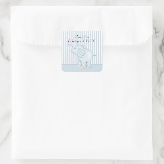 サンキューブルーエレファントベイビーシャワースクエアステッカー スクエアシール (バッグ)