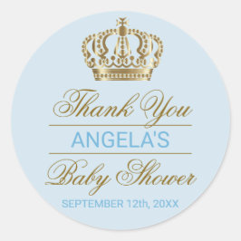 サンキューブループリンスクラウン金ゴールド赤ちゃんシャワー ラウンドシール