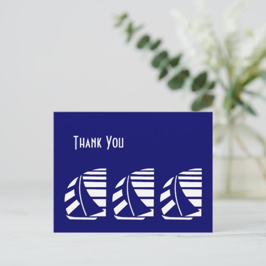 サンキューブルーホワイトレーシング帆船はがき ポストカード (スタンド正面)