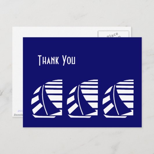 サンキューブルーホワイトレーシング帆船はがき ポストカード (正面/裏面)