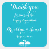 サンキューブルーホワイト結婚式用シールスワンズ スクエアシール (正面)