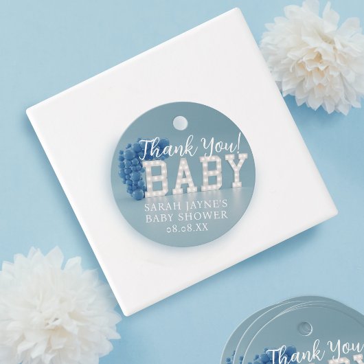 サンキューブルーボーイベビーシャワーメッセージカード フェイバータグ