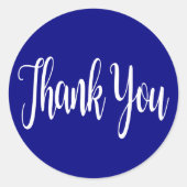 サンキューブルー王室のネイビーとホワイトタイポグラフィ ラウンドシール (正面)