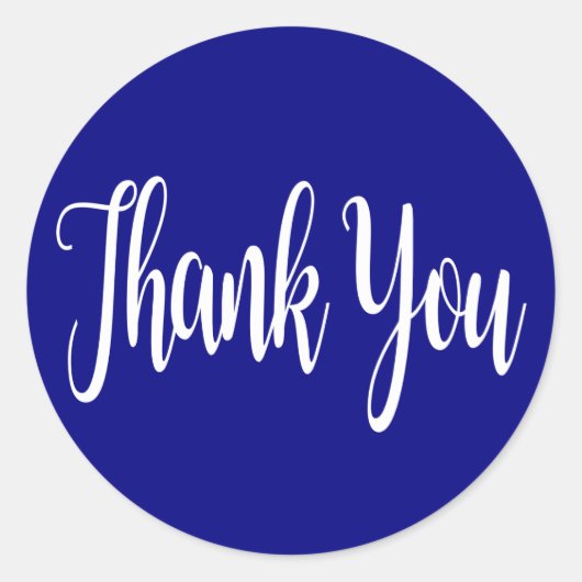 サンキューブルー王室のネイビーとホワイトタイポグラフィ ラウンドシール (正面)