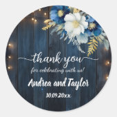 サンキューブルー素朴ウッドホワイトフローラ結婚ズ ラウンドシール (正面)